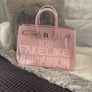 Chic Pink Satchel with Gold Details